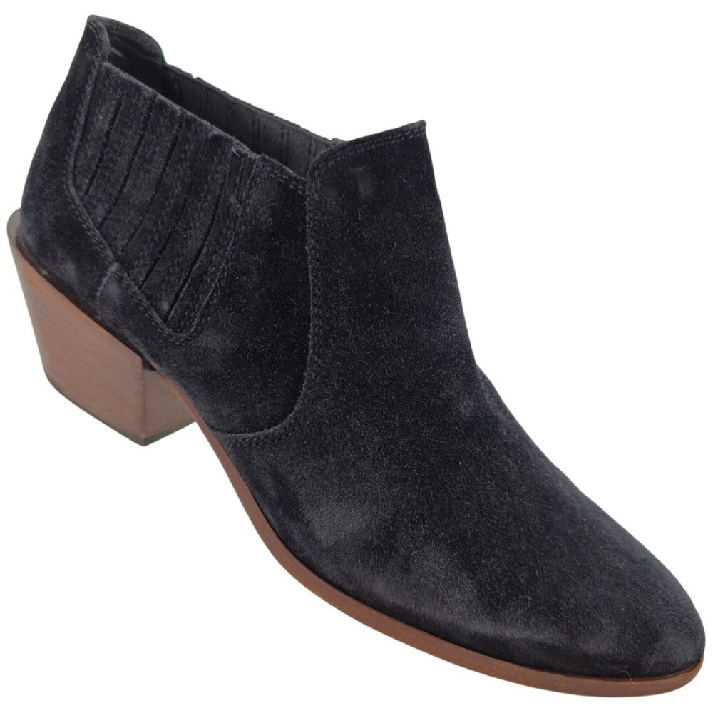 Tod's Italy Tex Black Suede Ankle Booties Women 6.5 Chunky Heel Dress Shoes 37.5